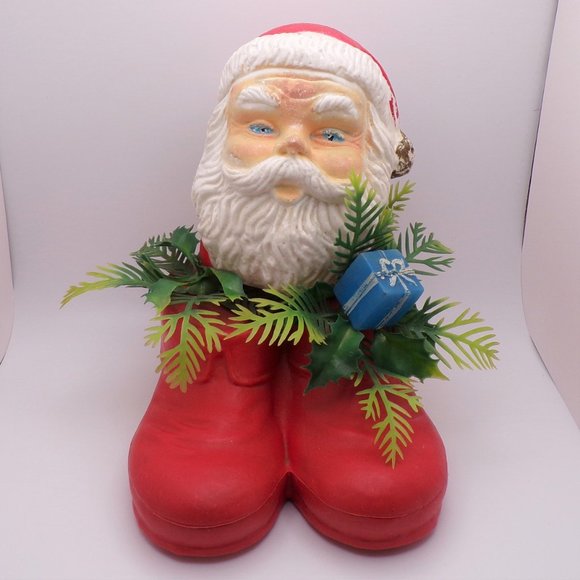 VTG 1960s Christmas Santa Claus in Boots Plastic Greenery Planter Decor FLAWS - Picture 2 of 11